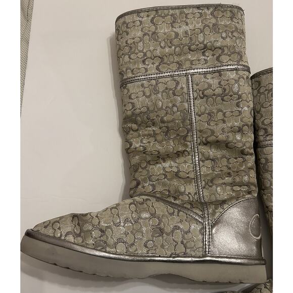 Coach Women’s Size 6B Boots Logo Silver Nikole Mid Calf Shearling Signature - Picture 11 of 16